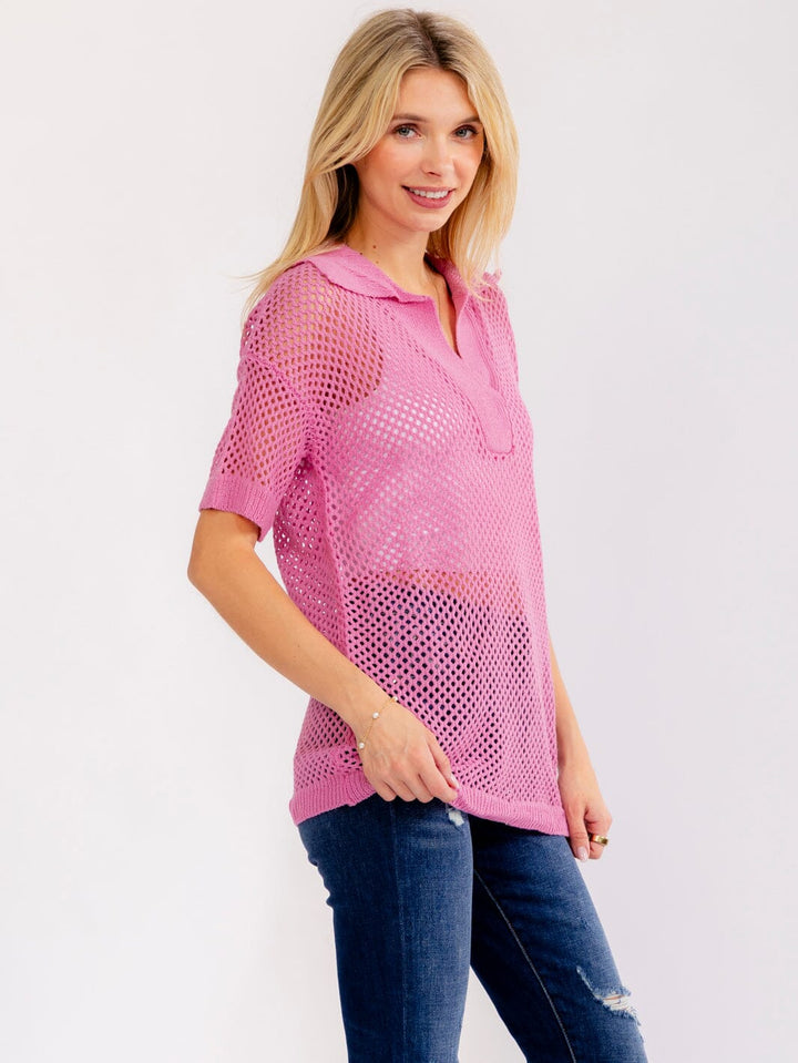 WOMEN'S SHORT SLEEVE V-NECK KNIT BLOUSE