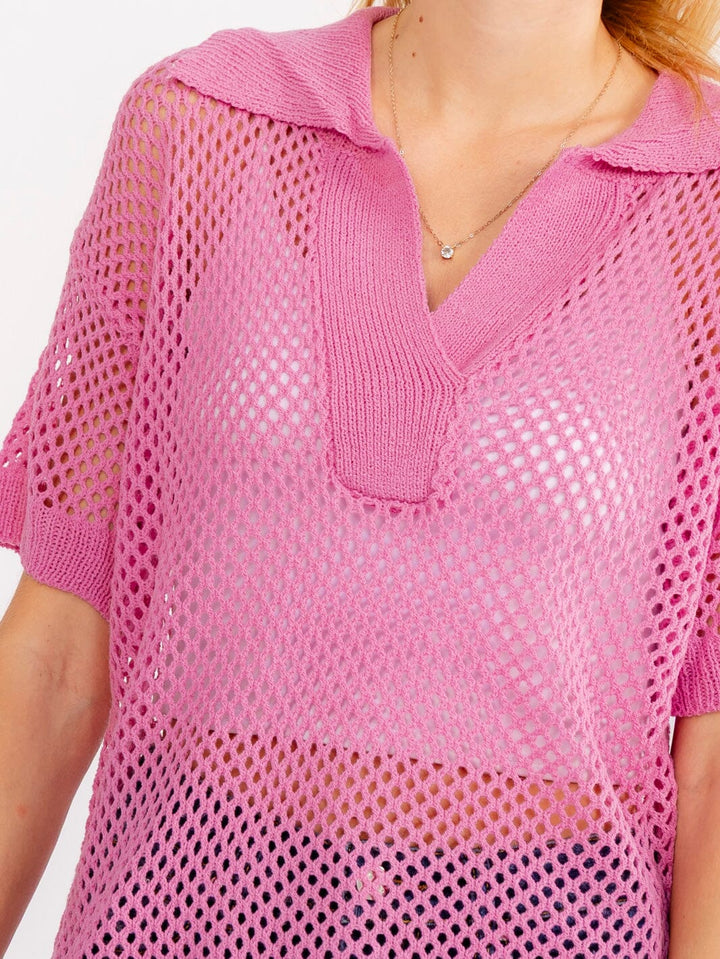 WOMEN'S SHORT SLEEVE V-NECK KNIT BLOUSE