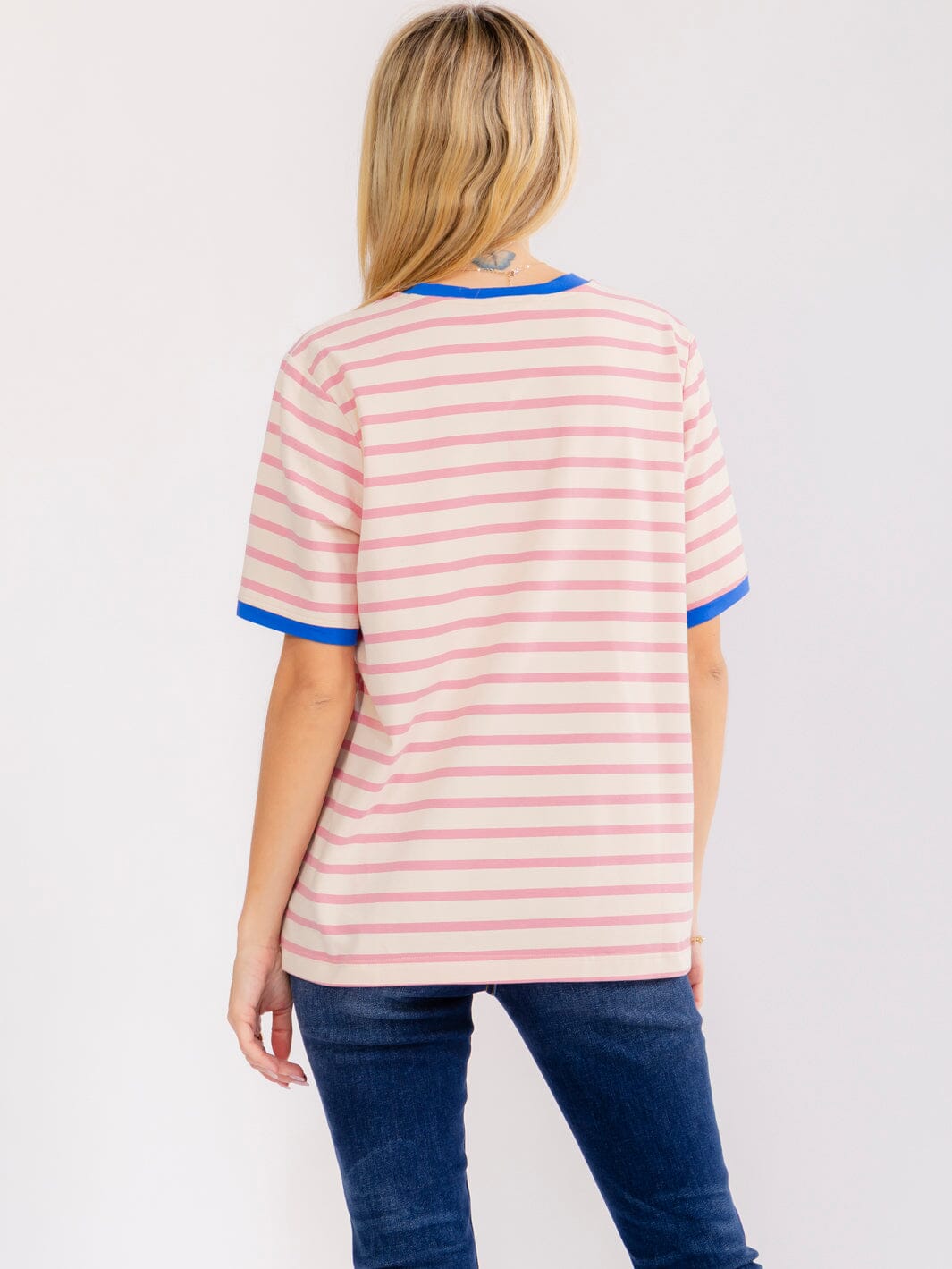 WOMEN'S SHORT SLEEVE COLORBLOCK STRIPES BASIC SHIRT
