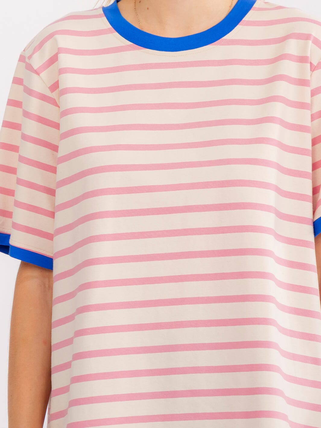 WOMEN'S SHORT SLEEVE COLORBLOCK STRIPES BASIC SHIRT
