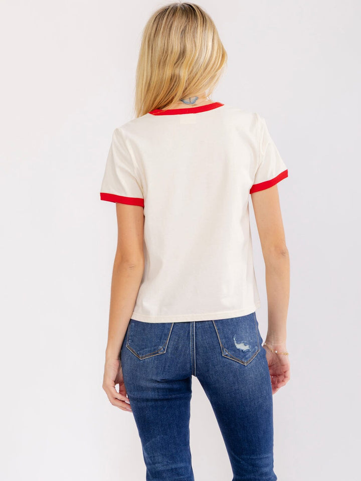 WOMEN'S SHORT SLEEVE COLORBLOCK GRAPHIC BASIC SHIRT