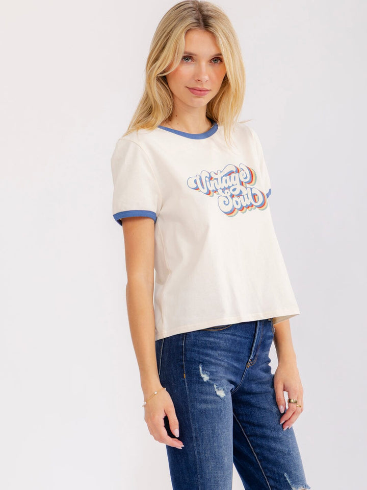 WOMEN'S SHORT SLEEVE COLORBLOCK GRAPHIC BASIC SHIRT