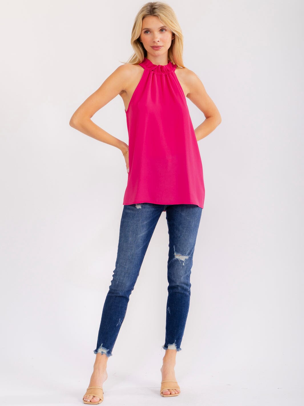 WOMEN'S SLEEVELESS HALTER NECK LOOSE FIT TOP