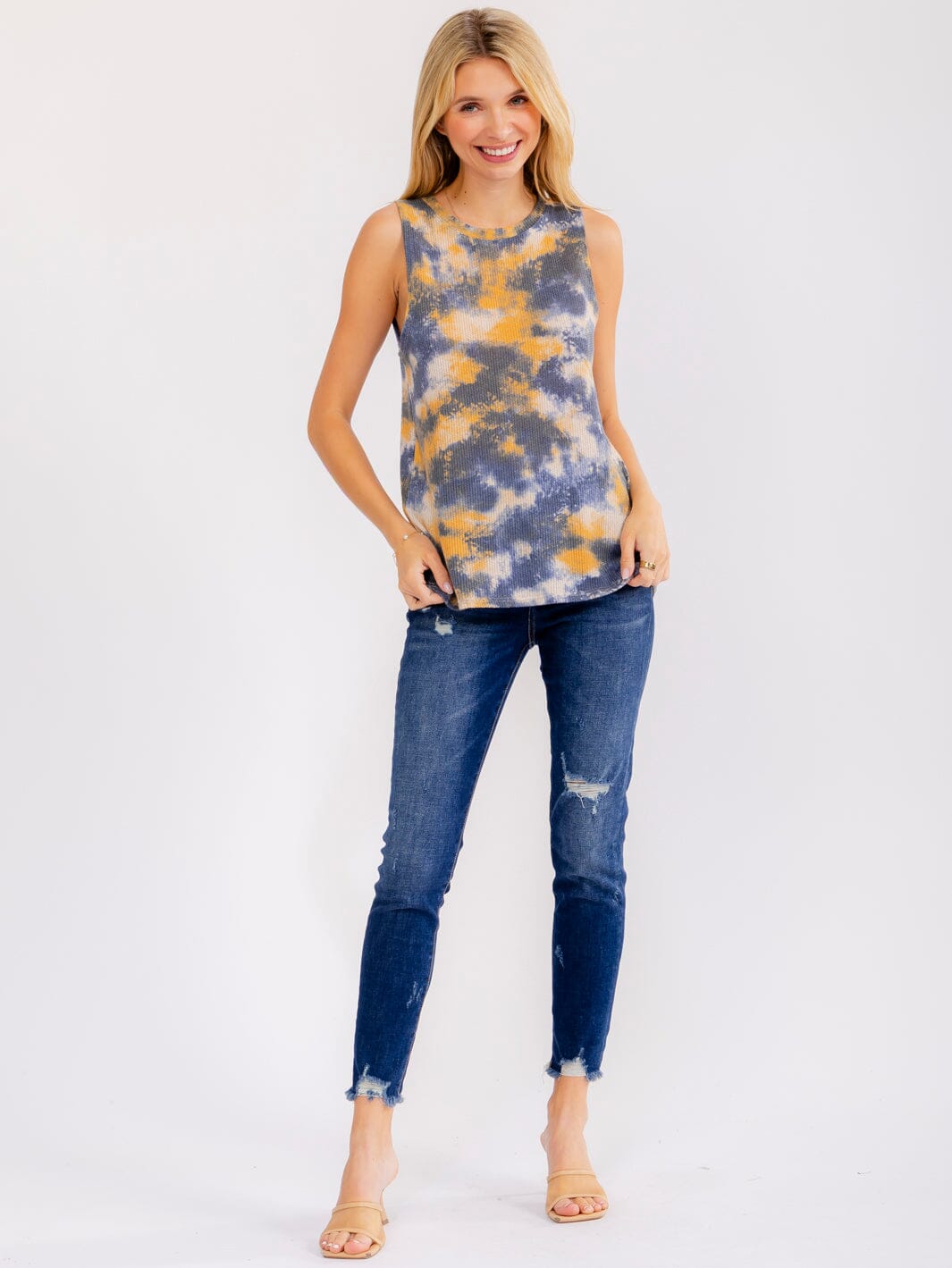 WOMEN'S SLEEVELESS TIE DYE PRINT TANK TOP