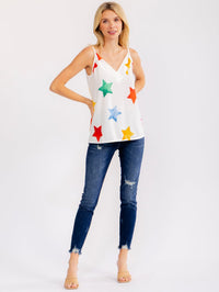 WOMEN'S SLEEVELESS V-NECK SATRS PRINT TANK TOP
