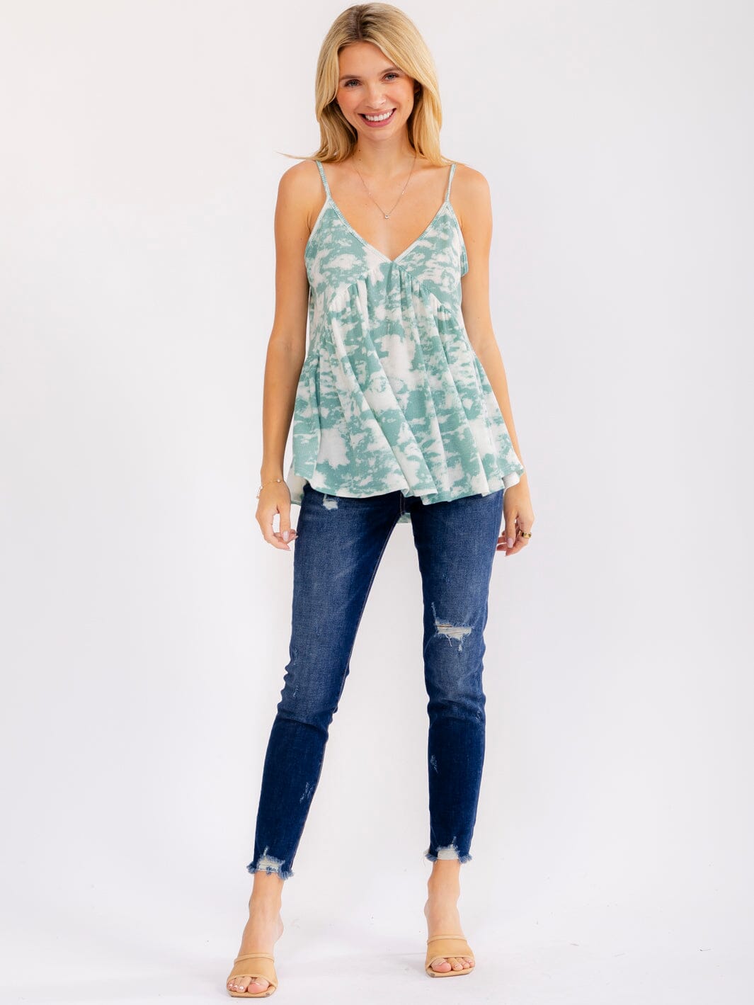 WOMEN'S SLEEVELESS V-NECK TIE DYE TANK TOP