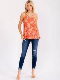 WOMEN'S SLEEVELESS CUT OUT PAISLEY PRINT TANK TOP