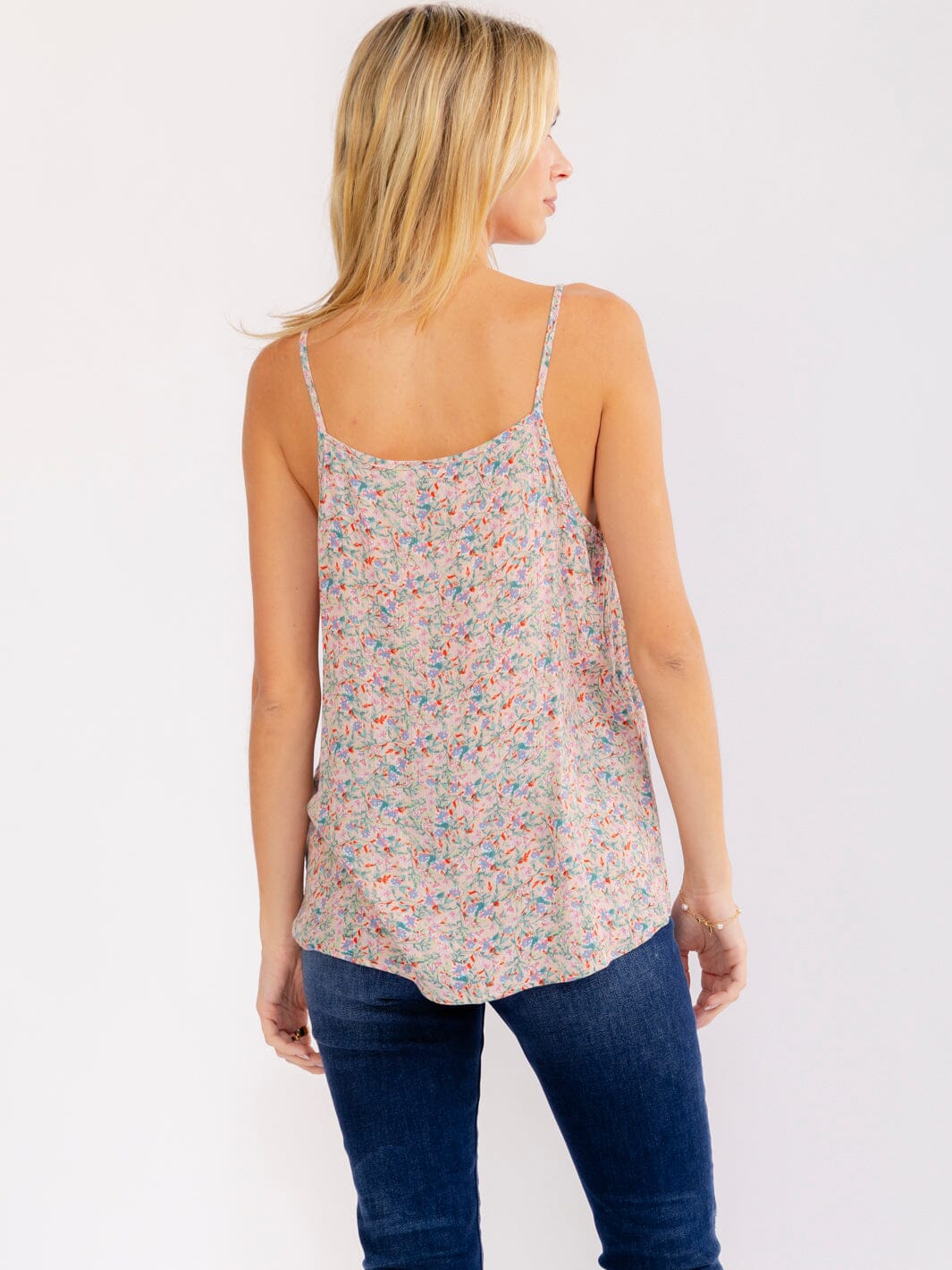 WOMEN'S SLEEVELESS CUT OUT FLORAL PRINT TANK TOP
