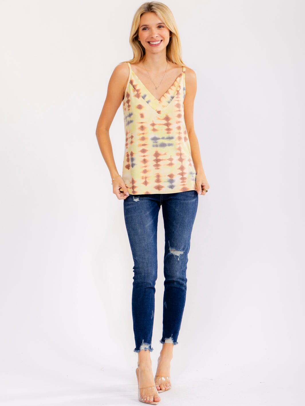 WOMEN'S SLEEVELESS V-NECK TIE DYE TANK TOP