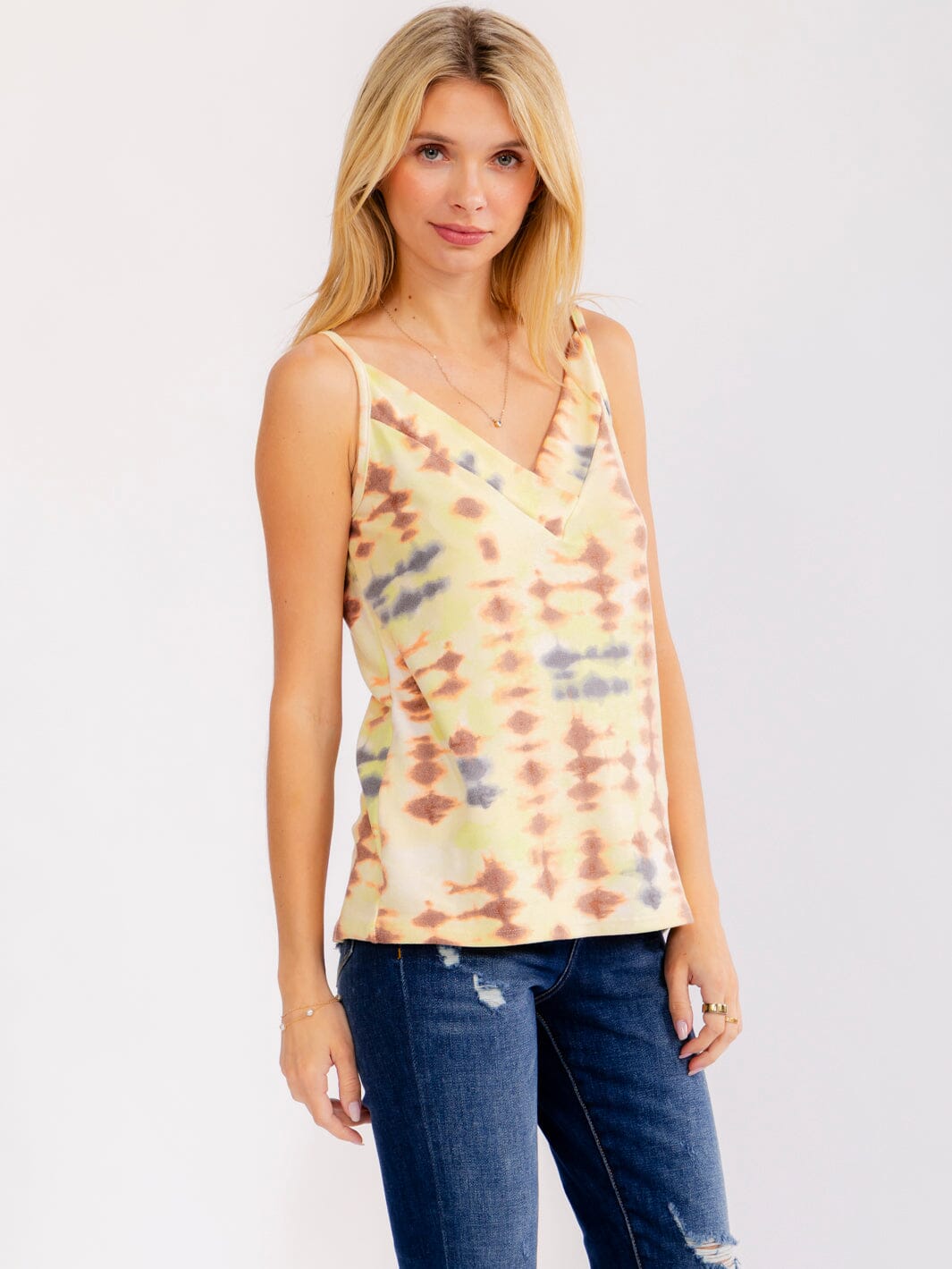 WOMEN'S SLEEVELESS V-NECK TIE DYE TANK TOP