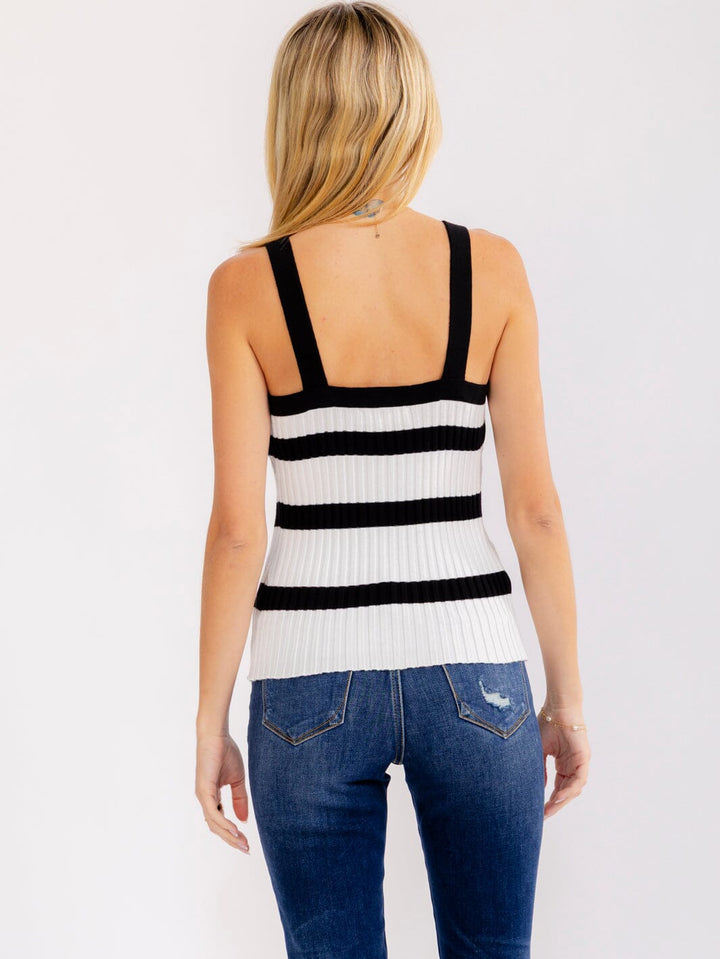 WOMEN'S SLEEVELESS COLORBLOCK STRIPES RIBBED TANK TOP