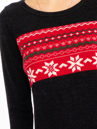 WOMEN'S LONG SLEEVE ELBOW PATCH HOLIDAY PRINT TOP