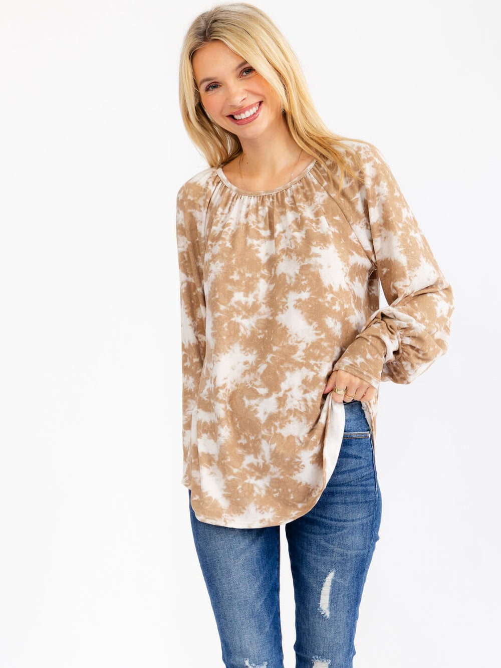 WOMEN'S LONG SLEEVE TIE DYE PRINT TOP