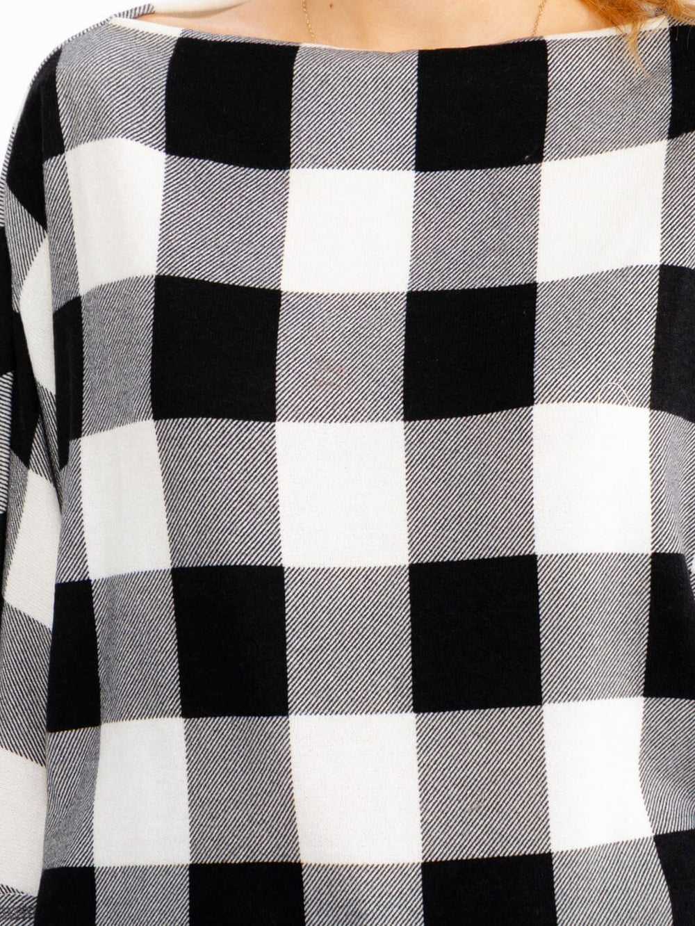 WOMEN'S LONG SLEEVE OFF SHOULDER PLAID TOP
