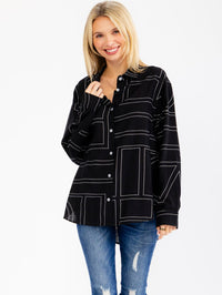WOMEN'S LONG SLEEVE BUTTON UP PRINT DETAILED SHIRT