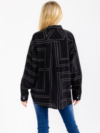 WOMEN'S LONG SLEEVE BUTTON UP PRINT DETAILED SHIRT