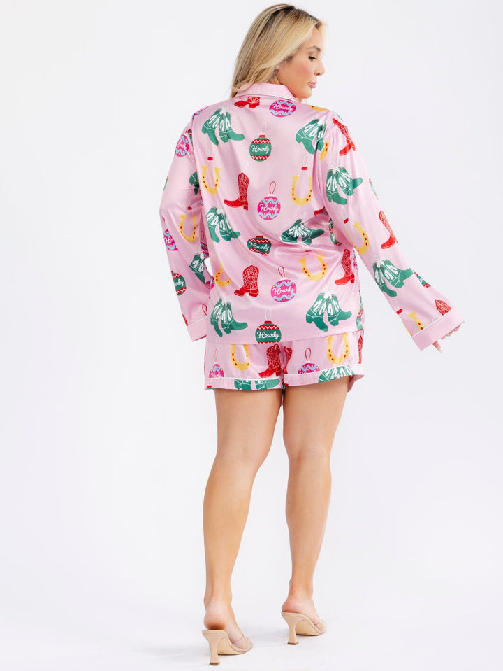PLUS SIZE LONG SLEEVE BLOUSE & ELASTIC WAIST POCKETS MINI SHORT MULTI PRINT 2PC. SET