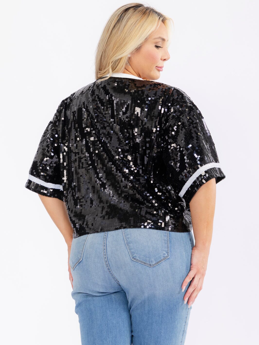 PLUS SIZE SHORT SLEEVE FOOTBALL SEQUINS TOP