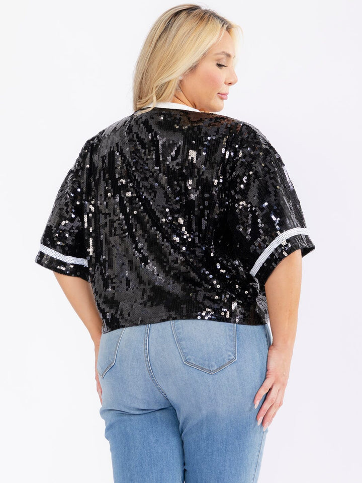 PLUS SIZE SHORT SLEEVE FOOTBALL SEQUINS TOP