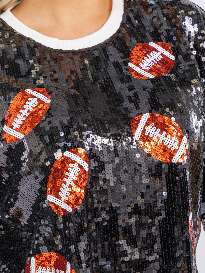 PLUS SIZE SHORT SLEEVE FOOTBALL SEQUINS TOP