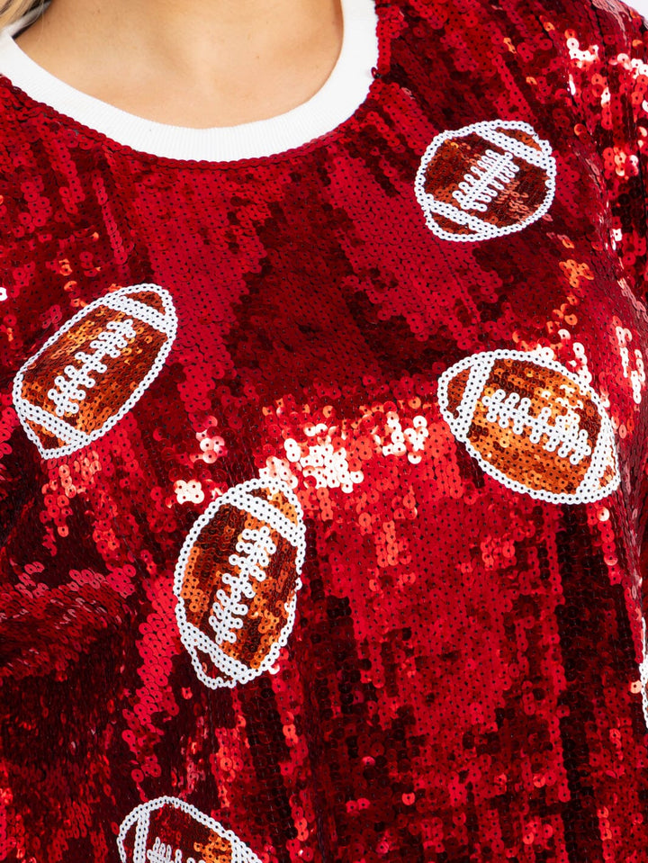 PLUS SIZE SHORT SLEEVE FOOTBALL SEQUINS TOP