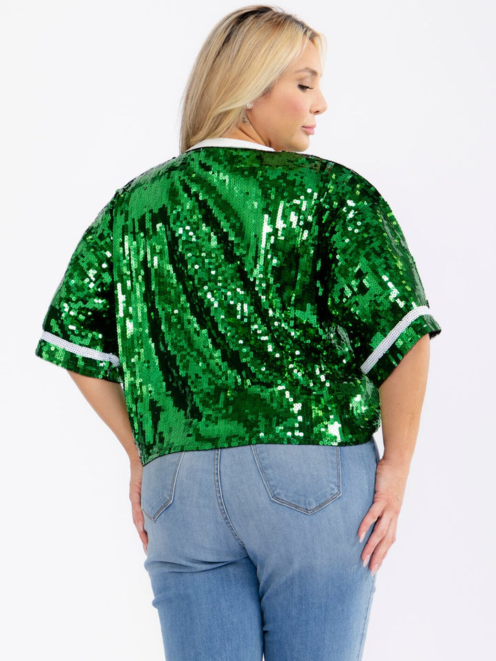 PLUS SIZE SHORT SLEEVE FOOTBALL SEQUINS TOP