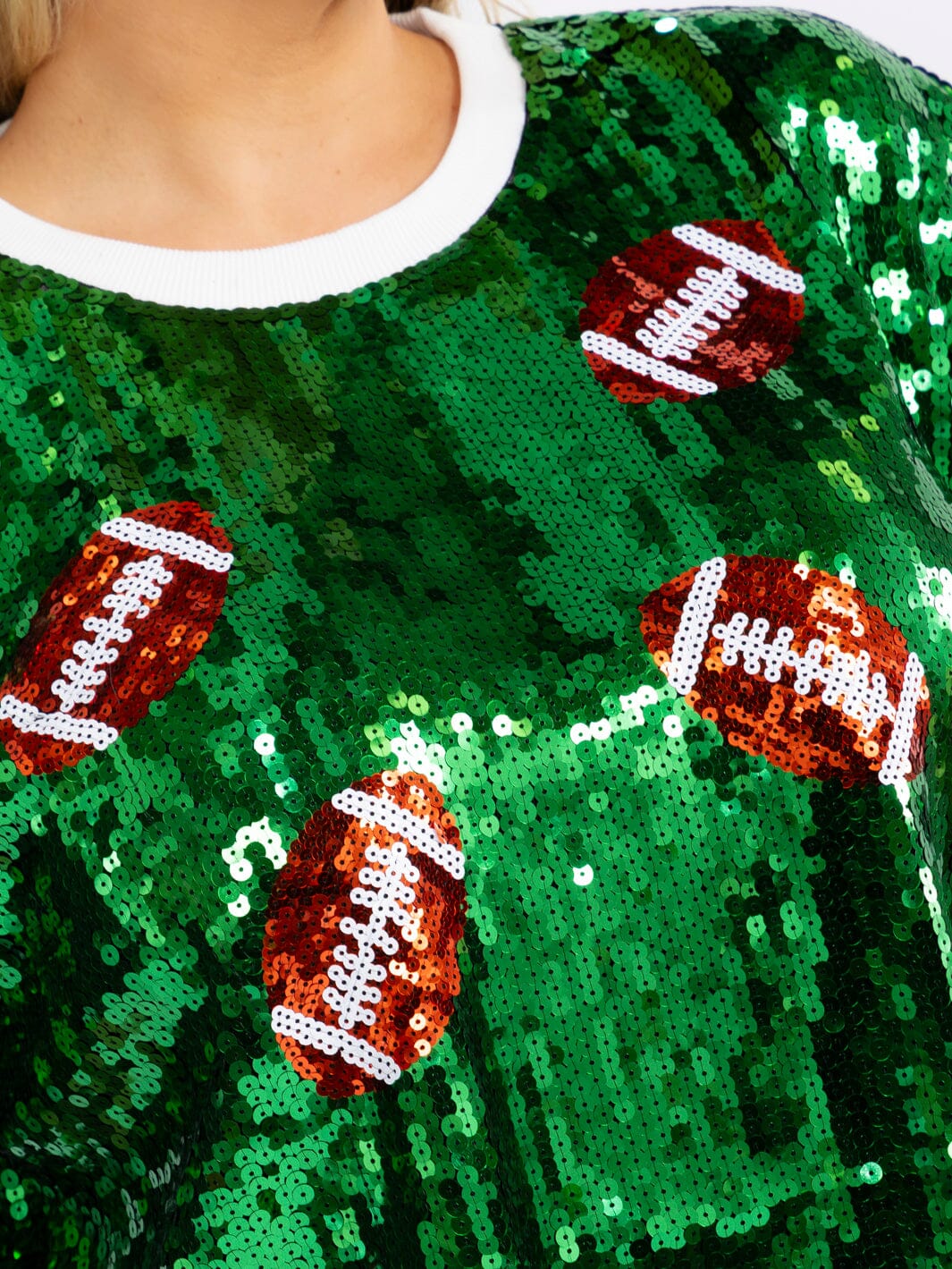 PLUS SIZE SHORT SLEEVE FOOTBALL SEQUINS TOP