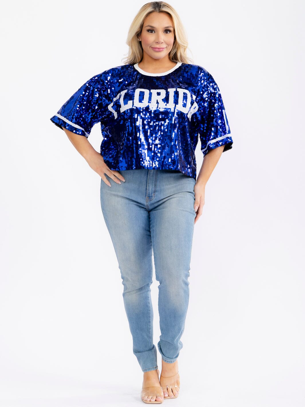 PLUS SIZE SHORT SLEEVE FLORIDA SEQUINS TOP