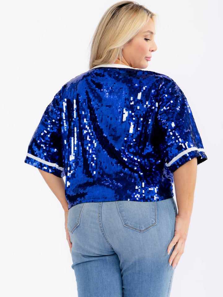 PLUS SIZE SHORT SLEEVE FLORIDA SEQUINS TOP