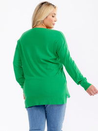 PLUS SIZE LONG SLEEVE V-NECK HIGH-LOW PULLOVER SWEATER