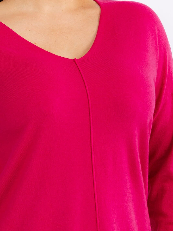 PLUS SIZE LONG SLEEVE V-NECK HIGH-LOW PULLOVER SWEATER