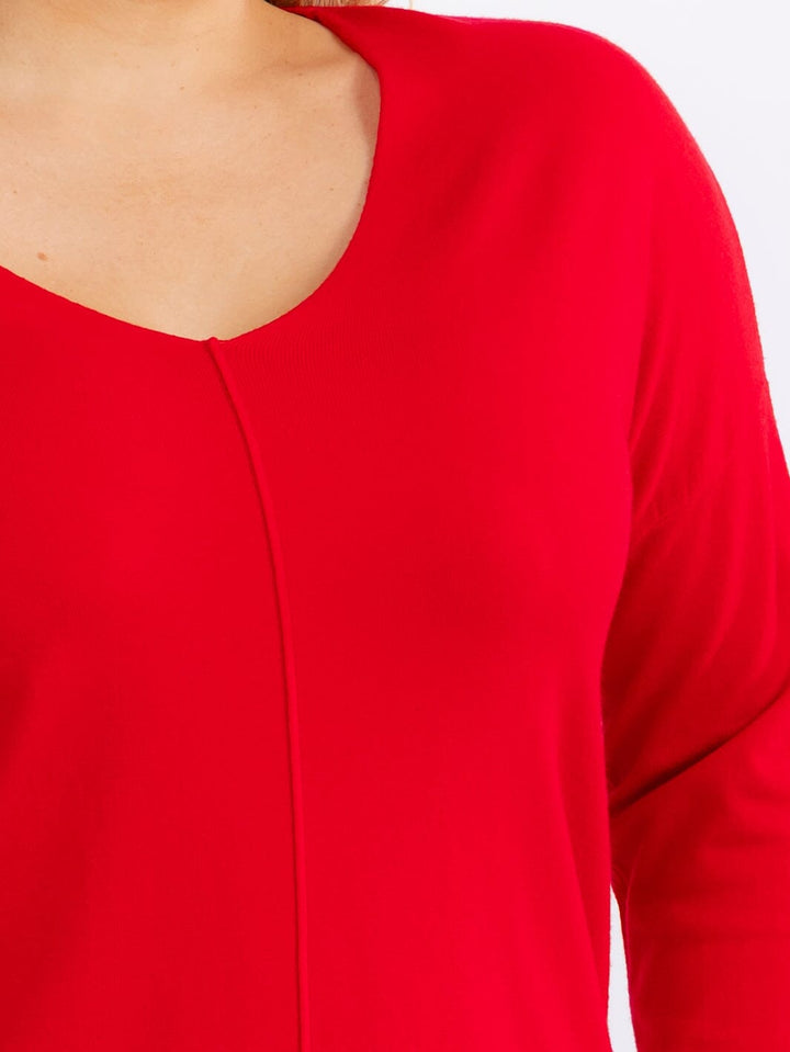PLUS SIZE LONG SLEEVE V-NECK HIGH-LOW PULLOVER SWEATER