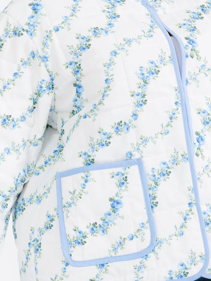 PLUS SIZE LONG SLEEVE BUTTON CLOSURE FRONT POCKETS FLORAL PRINT JACKET