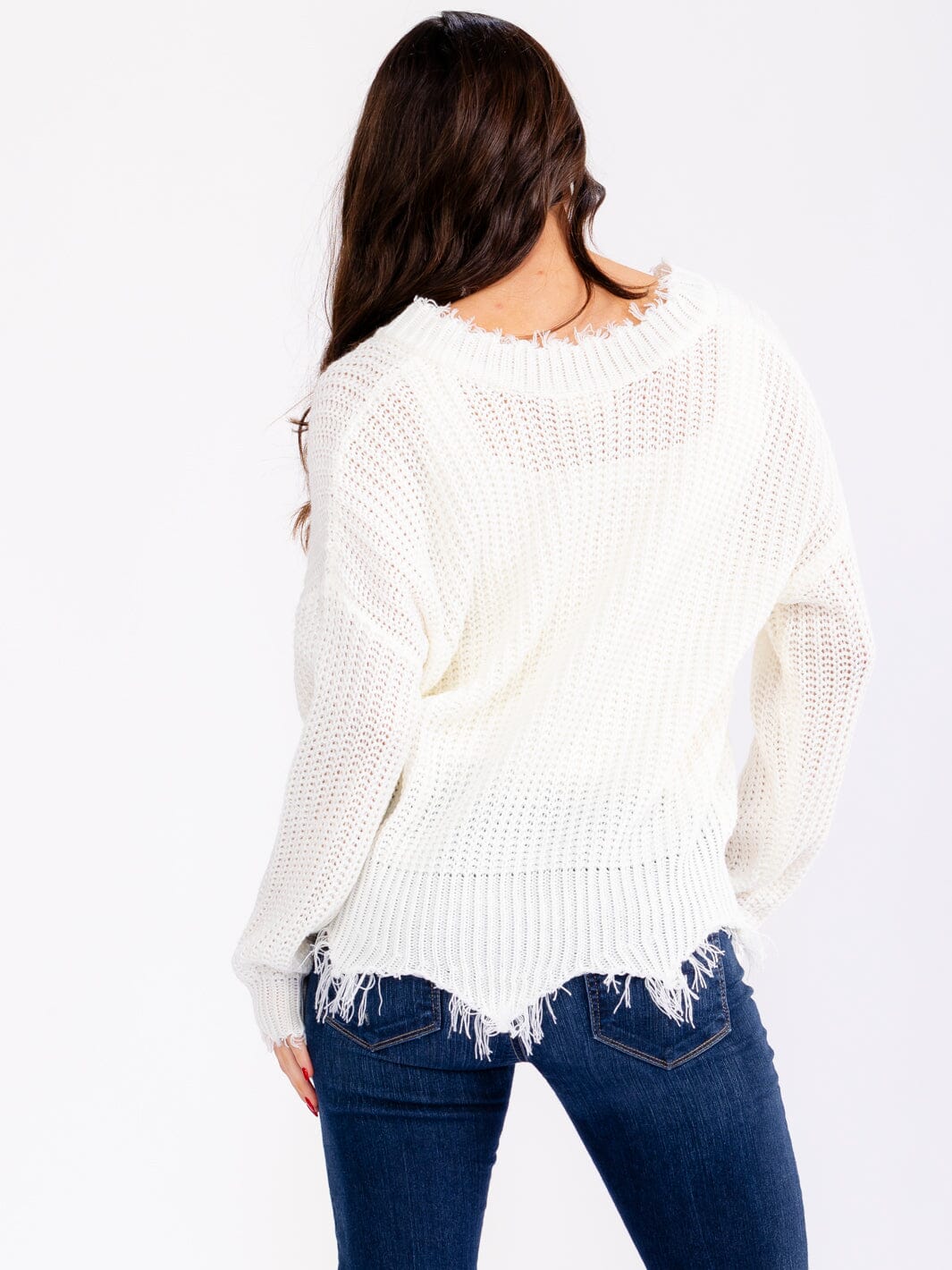 WOMEN'S LONG SLEEVE V-NECK DISTRESS PULLOVER KNIT SWEATERS