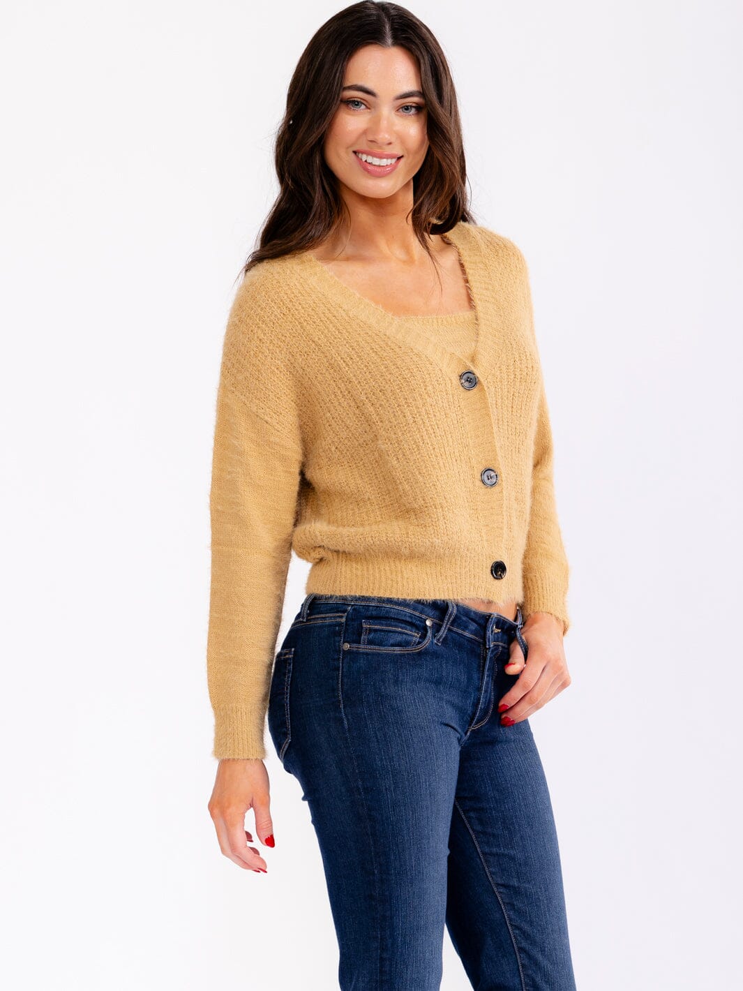 WOMEN'S LONG SLEEVE BUTTON UP SWEATER & SLEEVELESS TANK TOP 2PC.SET