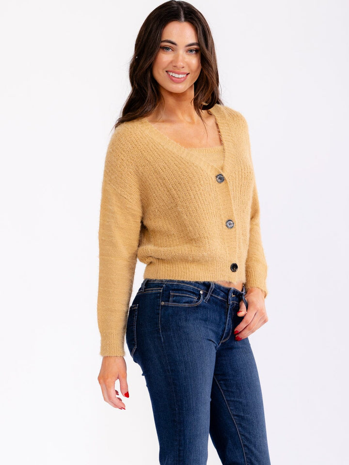 WOMEN'S LONG SLEEVE BUTTON UP SWEATER & SLEEVELESS TANK TOP 2PC.SET