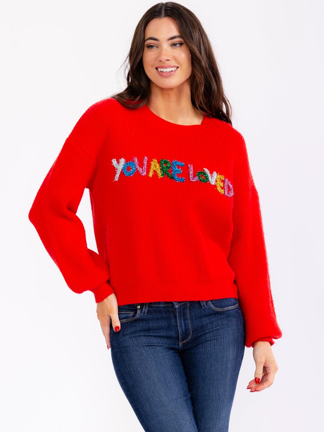 WOMEN'S LONG SLEEVE YOU ARE LOVED PULLOVER KNIT SWEATERS