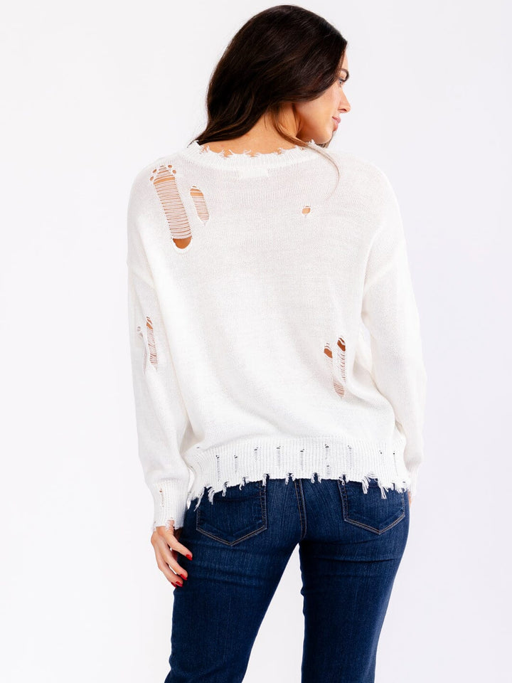 WOMEN'S LONG SLEEVE AMERICAN FLAG DISTRESS PULLOVER SWEATER