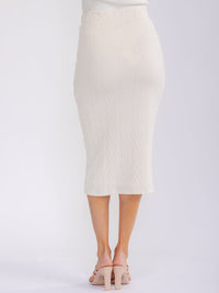 WOMEN'S ELASTIC WAIST RIBBED PENCIL MIDI SKIRT