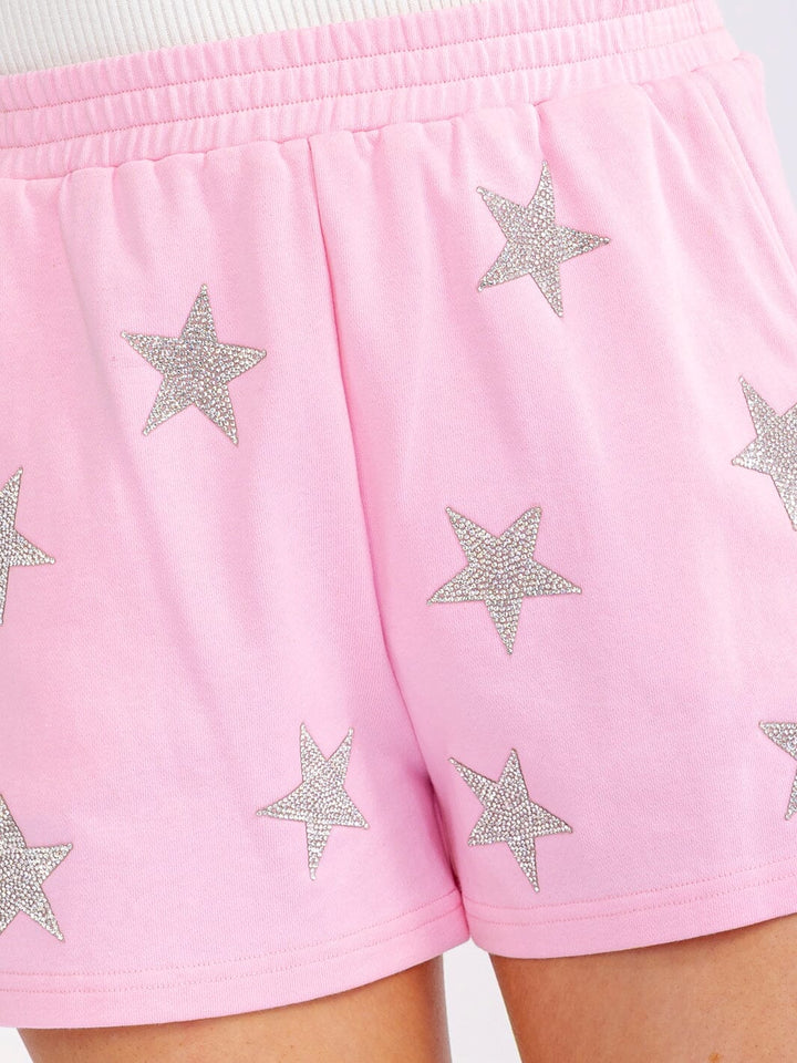 WOMEN'S ELASTIC WAIST FRONT POCKETS STARS SEQUINS MINI SHORTS
