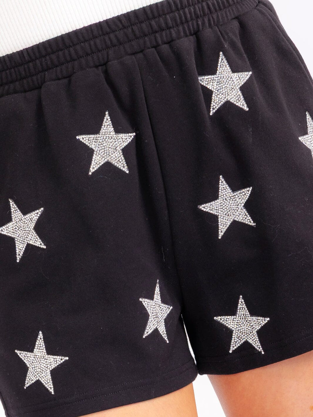 WOMEN'S ELASTIC WAIST FRONT POCKETS STARS SEQUINS MINI SHORTS
