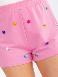 WOMEN'S ELASTIC WAIST FRONT POCKETS STUDS MINI SHORTS