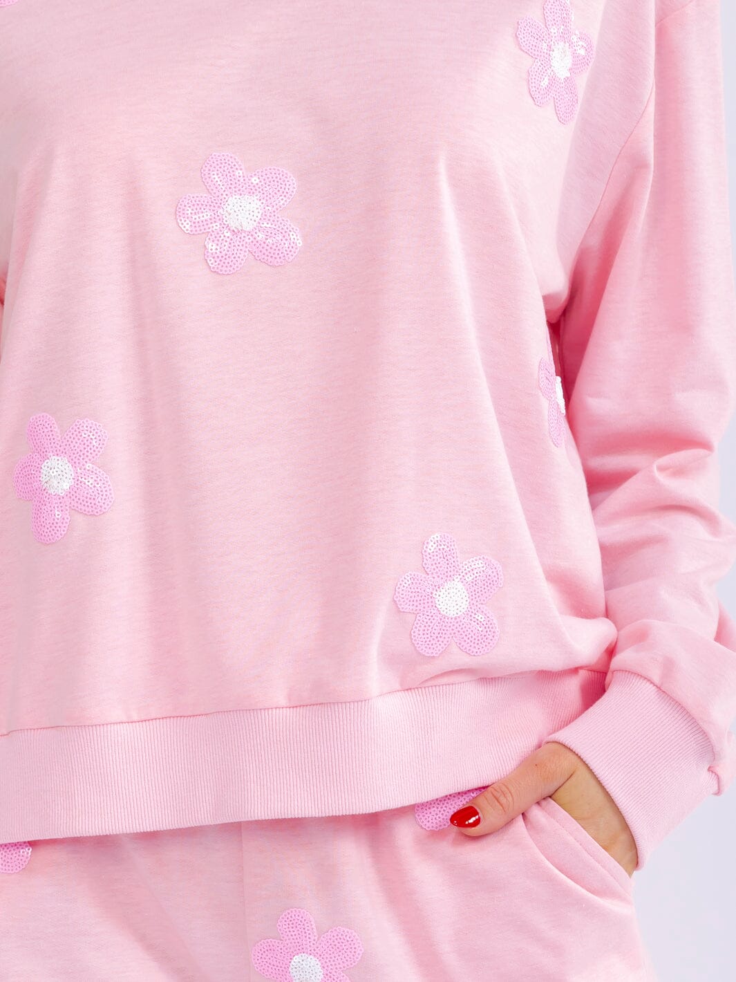 WOMEN'S LONG SLEEVE SWEATER & ELASTIC WAIST MINI SHORTS SEQUINS FLORAL 2PC. SET