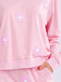WOMEN'S LONG SLEEVE SWEATER & ELASTIC WAIST MINI SHORTS SEQUINS FLORAL 2PC. SET