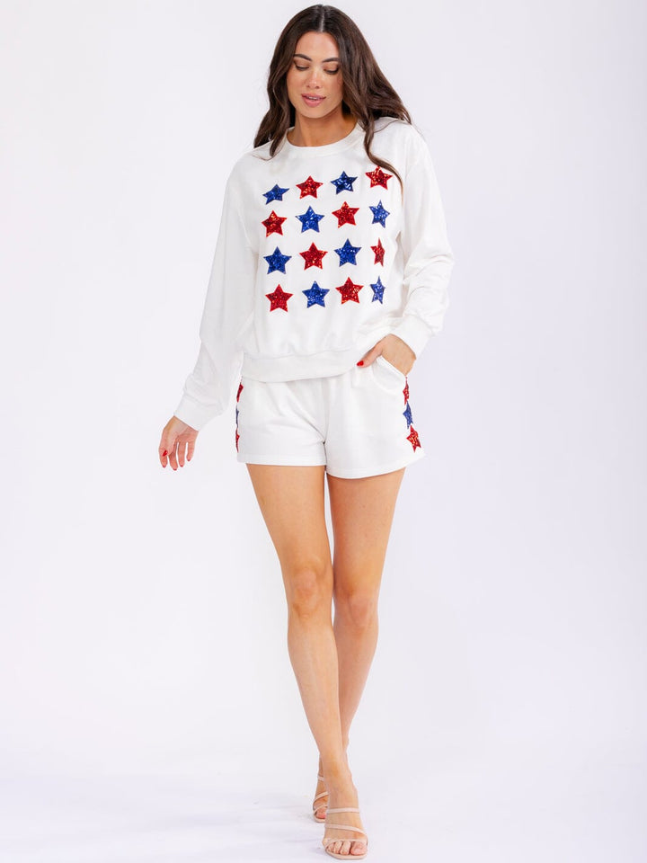 WOMEN'S ELASTIC WAIST FRONT POCKETS STARS SEQUINS MINI SHORTS