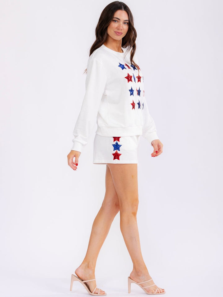 WOMEN'S ELASTIC WAIST FRONT POCKETS STARS SEQUINS MINI SHORTS