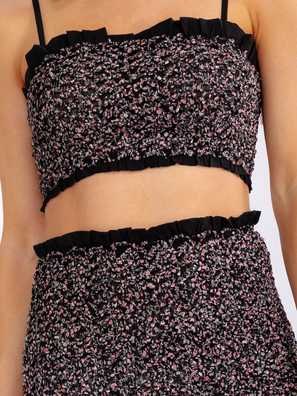 WOMEN'S SLEEVELESS CROP TOP & ELASTIC WAIST MIDI SKIRT RUCHED FLORAL 2PC. SET
