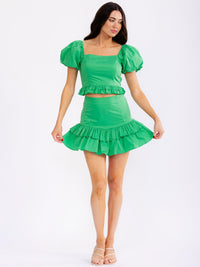 WOMEN'S ZIP UP RUFFLE TIERED MINI SKORT