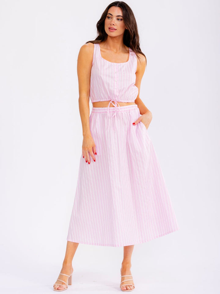 WOMEN'S SLEEVELESS CROP TOP & ELASTIC WAIST MAXI SKIRT STRIPES 2PC. SET