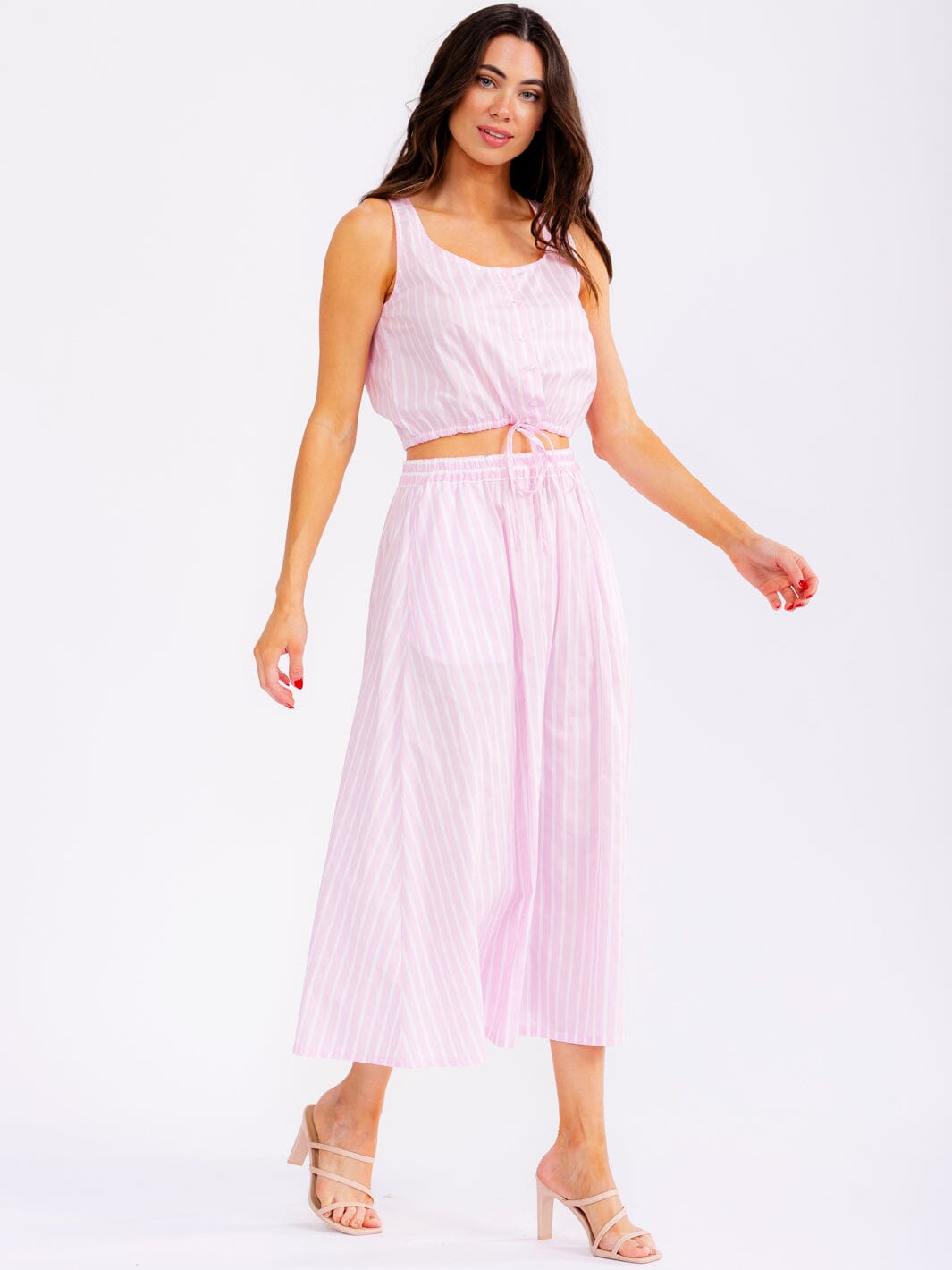 WOMEN'S SLEEVELESS CROP TOP & ELASTIC WAIST MAXI SKIRT STRIPES 2PC. SET